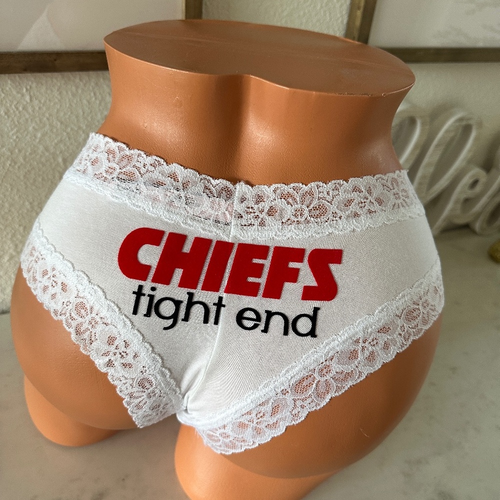NWT White Victoria Secret Panty Personalized w/ Chiefs Tight End Size XS